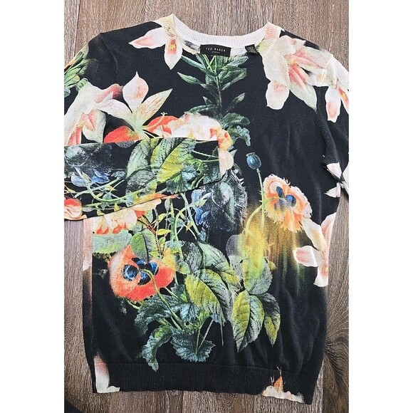 TED BAKER London Women's US 4 Crew Neck Pullover Sweater Floral Cotton - Picture 2 of 9